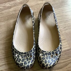 Crocs Leopard print size 8 wide. Womens slip on Mary Jane style